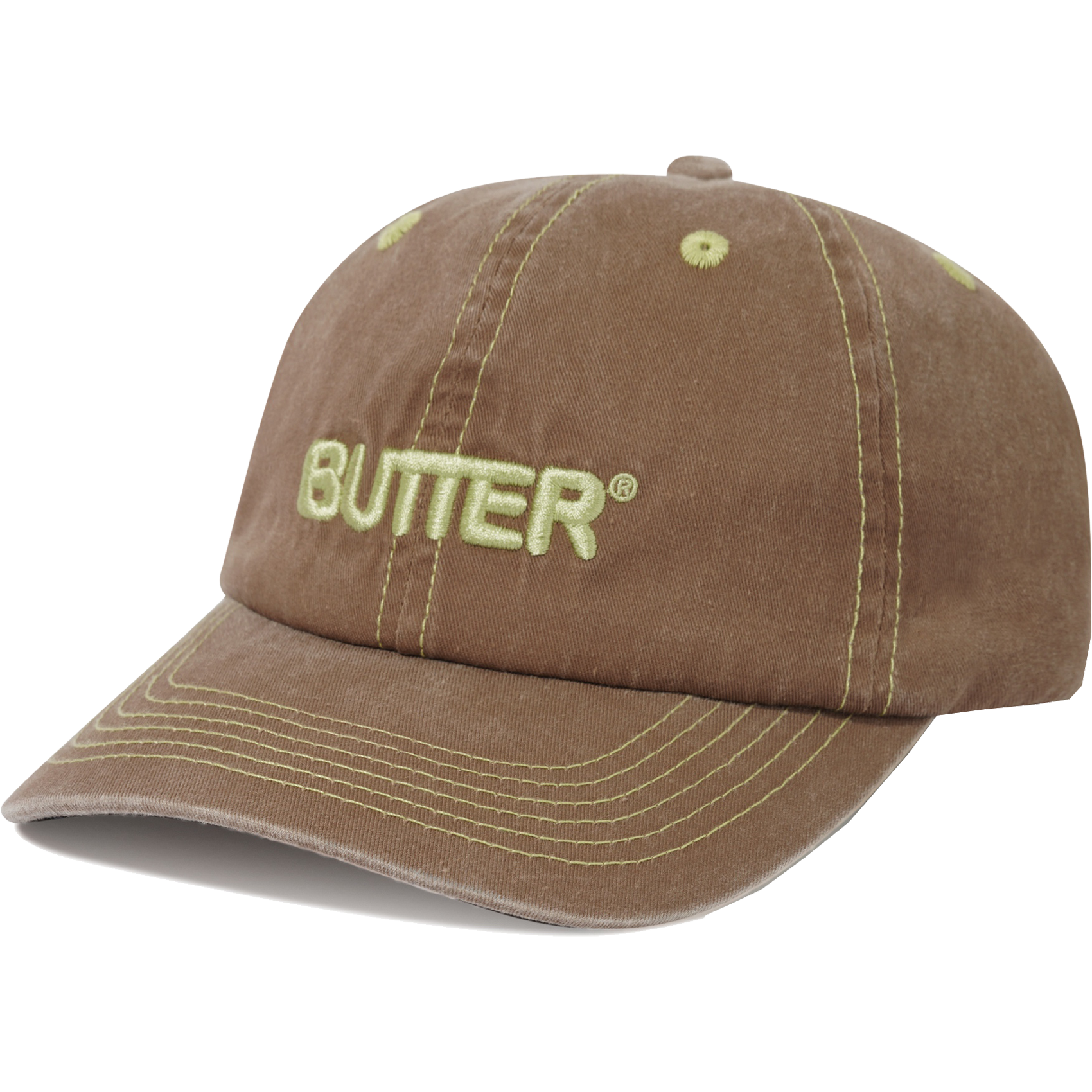 Shop butter goods cap 6 panel rounded logo (sandwood) online | AMIGOS  SKATESHOP